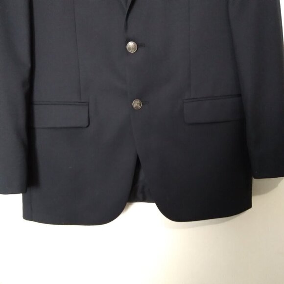 Navy Wool Blend Blazer Gun Metal Crest Buttons&Welted Flap Front Pockets Sz38 - Picture 2 of 9